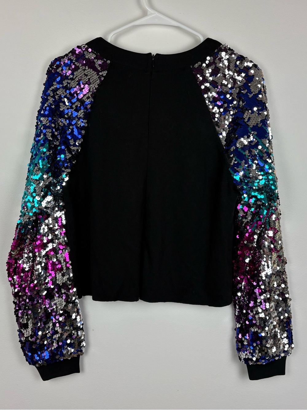 Maximalist Sequin Sleeve Black Crewneck Women’s Top Lalipop Size Small Dopamine - Picture 4 of 7